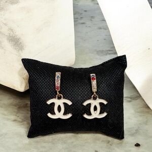 White Earrings with Multicolor Stones